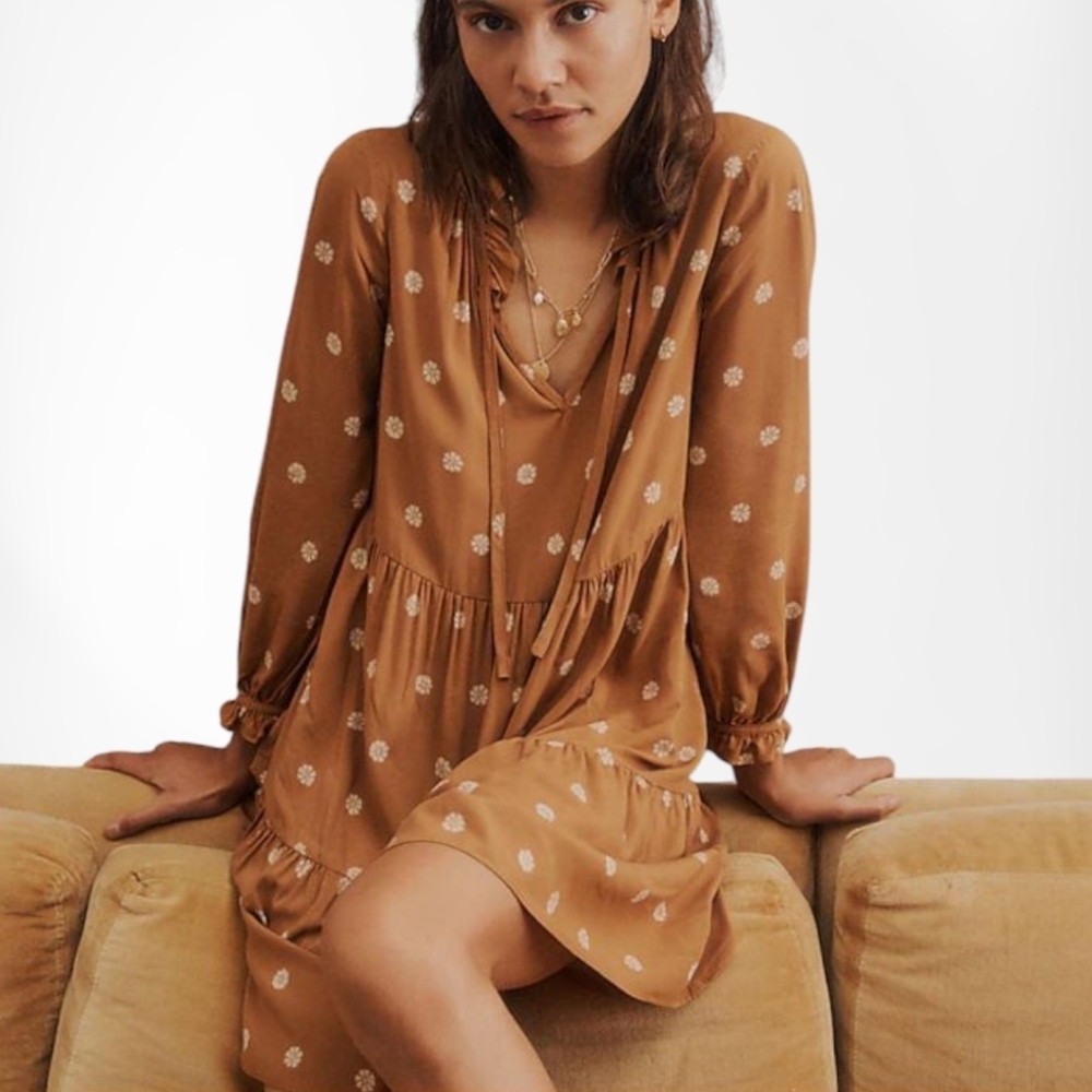 Madewell Brown Tiered Baby Doll Dress